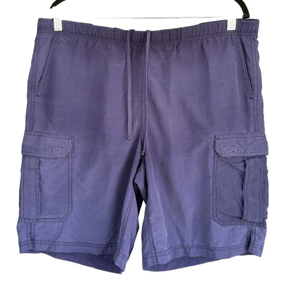 LL Bean Mens Navy Blue Supplex Nylon Cargo Swim Trunks Board Shorts Medium‎